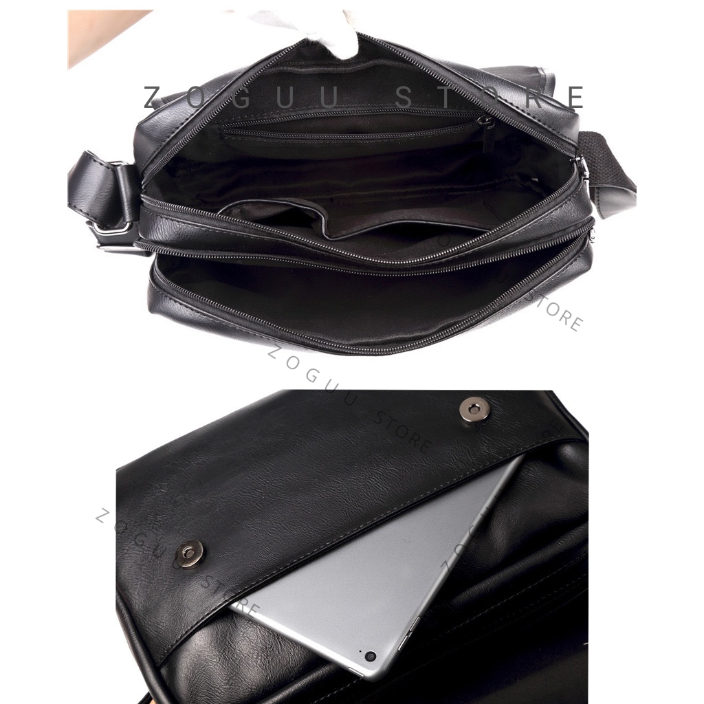 Túi đeo chéo da nam cao cấp, túi chéo nam đẹp nhiều ngăn, có 7 ngăn hình hộp đơn giản cho nam DNF301