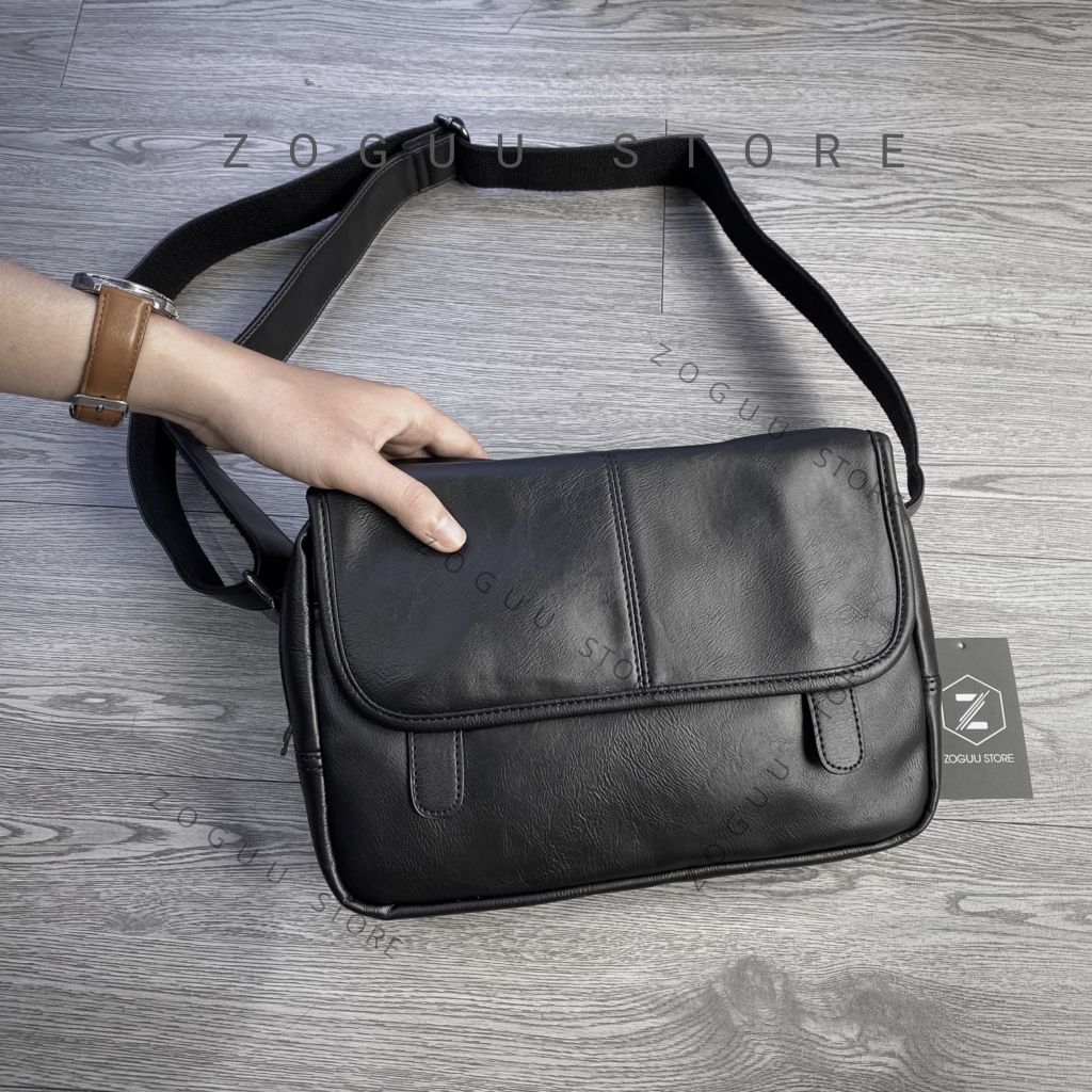 Túi đeo chéo da nam cao cấp, túi chéo nam đẹp nhiều ngăn, có 7 ngăn hình hộp đơn giản cho nam DNF301