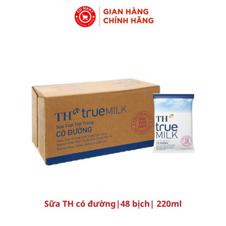 Thùng 48 bịch sữa TH true MILK có đường 220ml