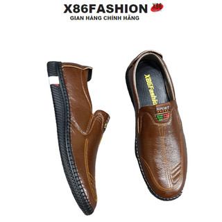 Giày lười nam da bò 2 màu nâu và đen x86fashion-r13 da mềm đế cao su khâu chăc chắn