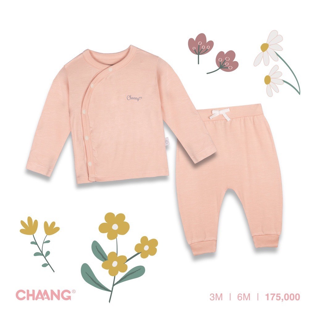 CHAANG Bộ Dài Tay Sơ Sinh cài chéo cho bé sơ sinh chất cotton, dành cho bé từ 0 tháng đến 6 tháng