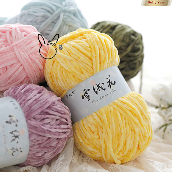 Len nhung Chenille 100gr loại 1, len 3mm, len nhung, len đan khăn, len móc thú bông, len mềm mịn - Tiệm Len Dolly