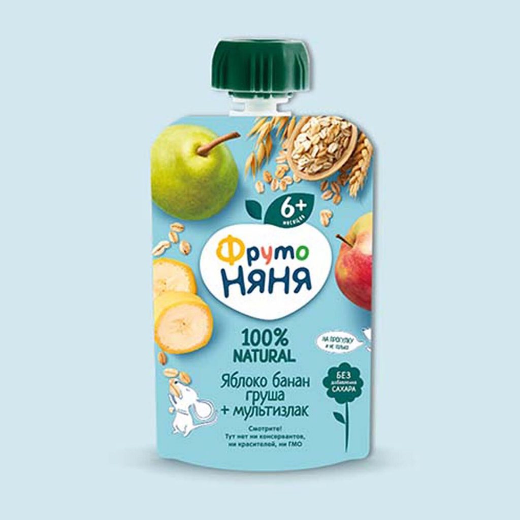 Trái Cây Nghiền FRUTO Nga Túi 90g - Hoa Quả Nghiền FRUTONANNY Cho Bé Ăn Dặm Từ 6M+