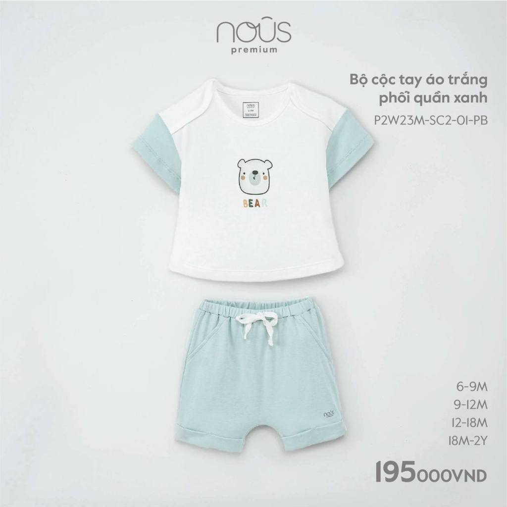 Bộ cộc tay áo trắng phối quần xanh 6,9,12,18M áo và quần