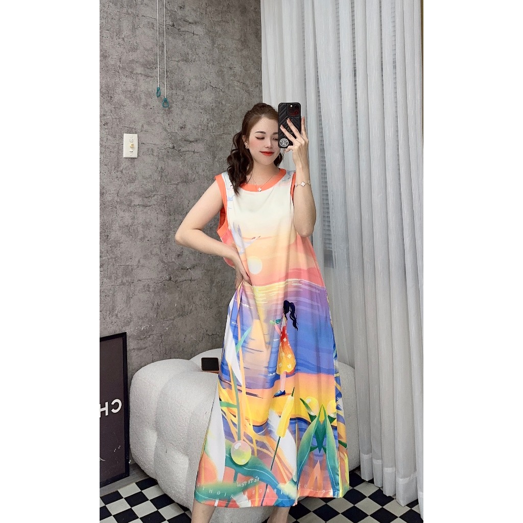 PIJAMA BIGSIZE-ĐẦM SUÔNG FORM DÀI-D398