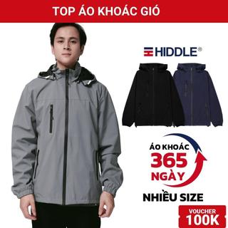 Áo khoác gió nam có mũ tháo rời được HIDDLE 2 lớp màu đen,xám,xanh kháng nước cản gió| H7-AK11