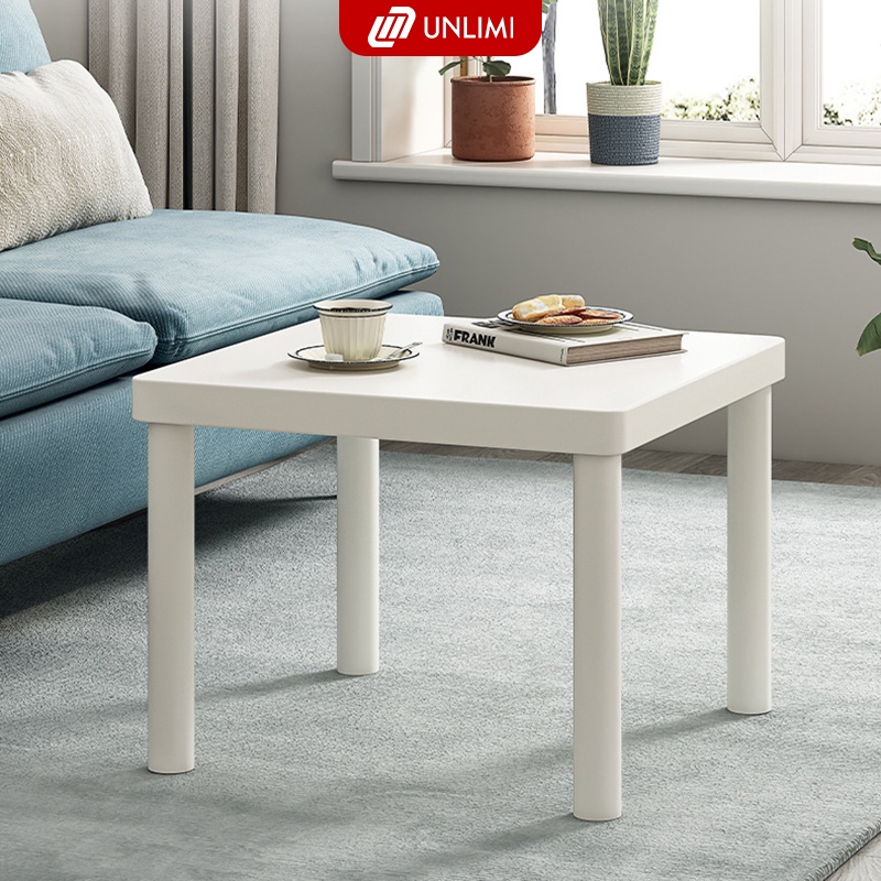 Bàn trà đa năng hình vuông chân sắt sơn tĩnh điện màu full trắng thương hiệu UNLIMI - GM110