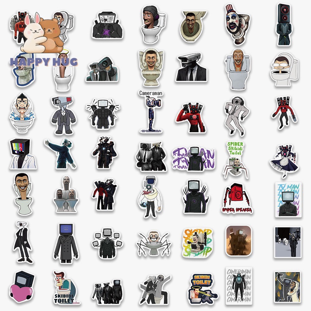 Bộ 5-50 Sticker Skibidi Toilet Cameraman TV Man Titan Speakerman, miếng dán trang trí hoạt hình dễ thương - HAPPY HUG