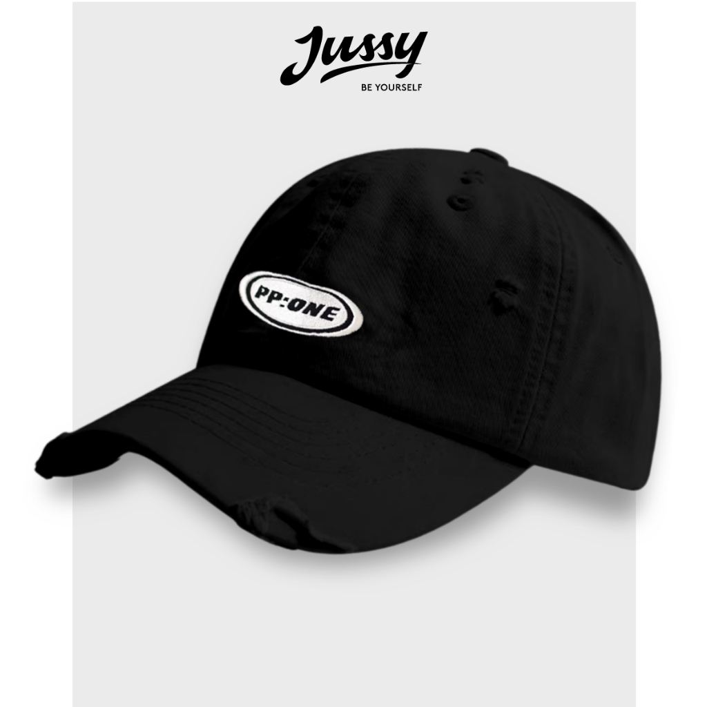 Mũ Lưỡi Trai Nam Nữ Thêu Chữ PP ONE Jussy Official Nón Kết Rách Form Mềm Chất Vải Cotton Thoáng Mát Phong Cách Hàn Quốc