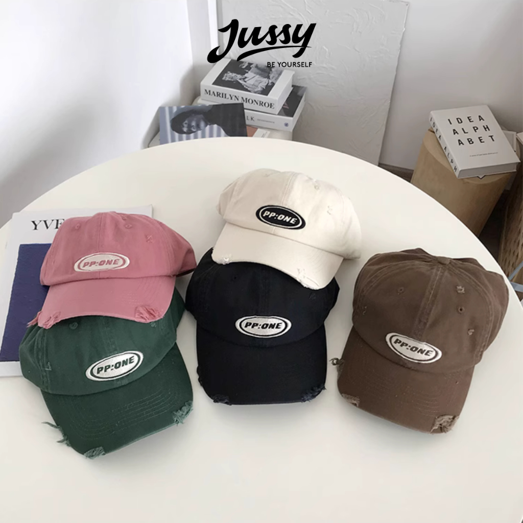 Mũ Lưỡi Trai Nam Nữ Thêu Chữ PP ONE Jussy Official Nón Kết Rách Form Mềm Chất Vải Cotton Thoáng Mát Phong Cách Hàn Quốc