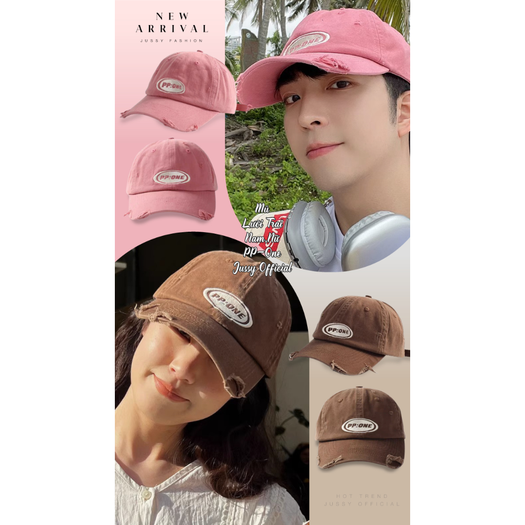 Mũ Lưỡi Trai Nam Nữ Thêu Chữ PP ONE Jussy Official Nón Kết Rách Form Mềm Chất Vải Cotton Thoáng Mát Phong Cách Hàn Quốc