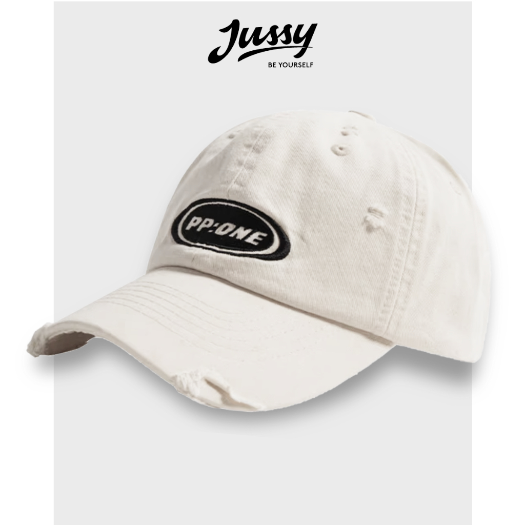 Mũ Lưỡi Trai Nam Nữ Thêu Chữ PP ONE Jussy Official Nón Kết Rách Form Mềm Chất Vải Cotton Thoáng Mát Phong Cách Hàn Quốc