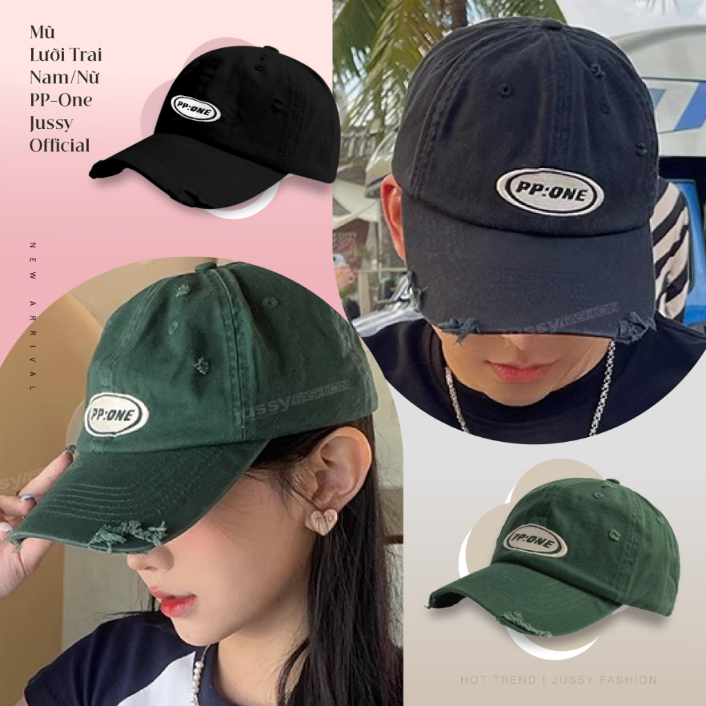Mũ Lưỡi Trai Nam Nữ Thêu Chữ PP ONE Jussy Official Nón Kết Rách Form Mềm Chất Vải Cotton Thoáng Mát Phong Cách Hàn Quốc