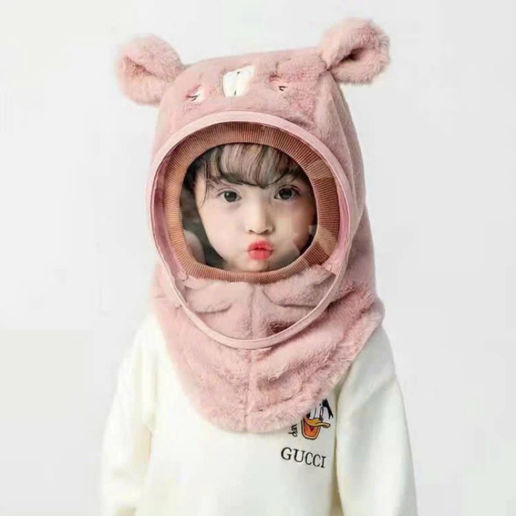 Mũ lông cừu trùm đầu chống gió che tai kèm kính 3in1 chống lạnh mùa đông cho bé