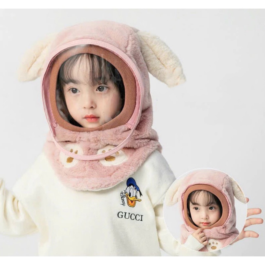 Mũ lông cừu trùm đầu chống gió che tai kèm kính 3in1 chống lạnh mùa đông cho bé