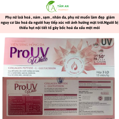 Viên trắng da ProUV White  Hỗ trợ giảm nám, sạm da, nhăn da, Giúp da trắng sáng mịn , Hạn Chế Lão Hoá Da Mờ Nám Giảm Nếp