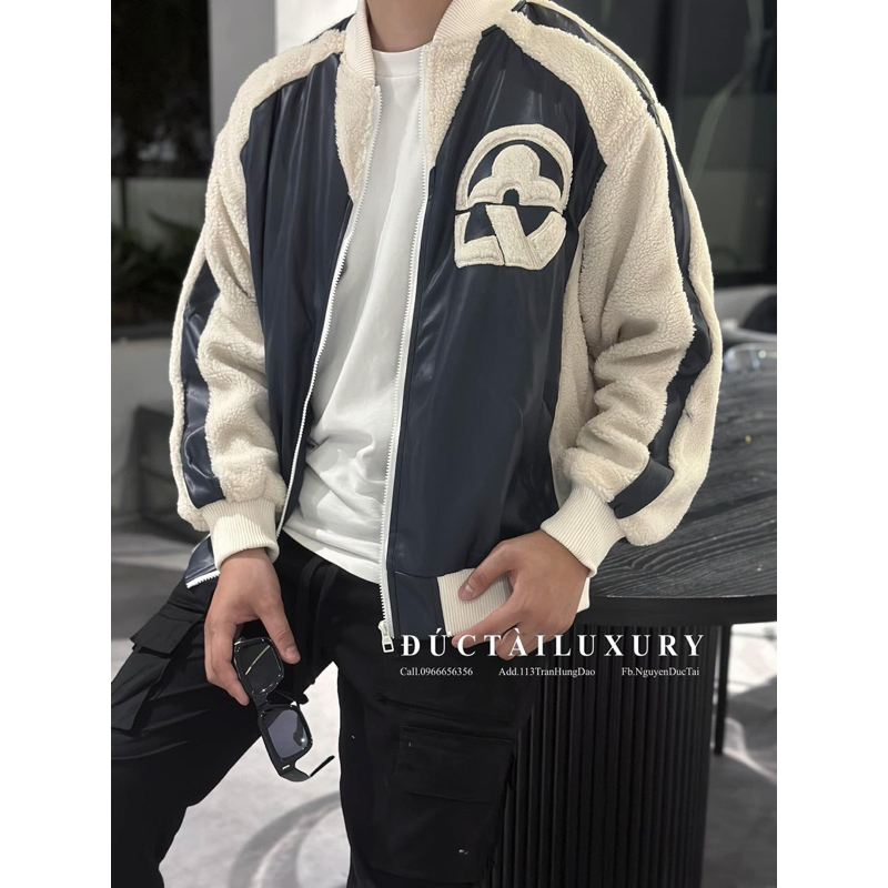 Áo khoác Bomber - Louis Vuitton - LV Leather Mix Teddy Oil new2023