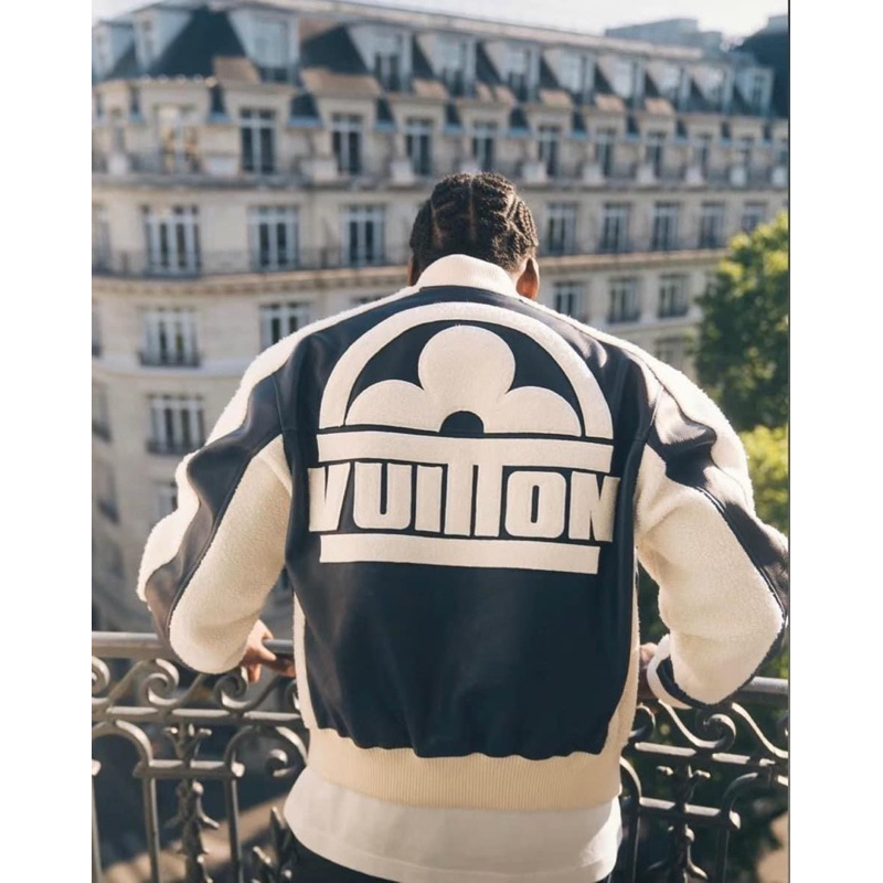 Áo khoác Bomber - Louis Vuitton - LV Leather Mix Teddy Oil new2023