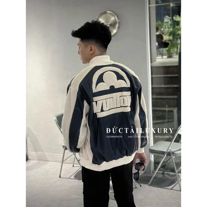 Áo khoác Bomber - Louis Vuitton - LV Leather Mix Teddy Oil new2023