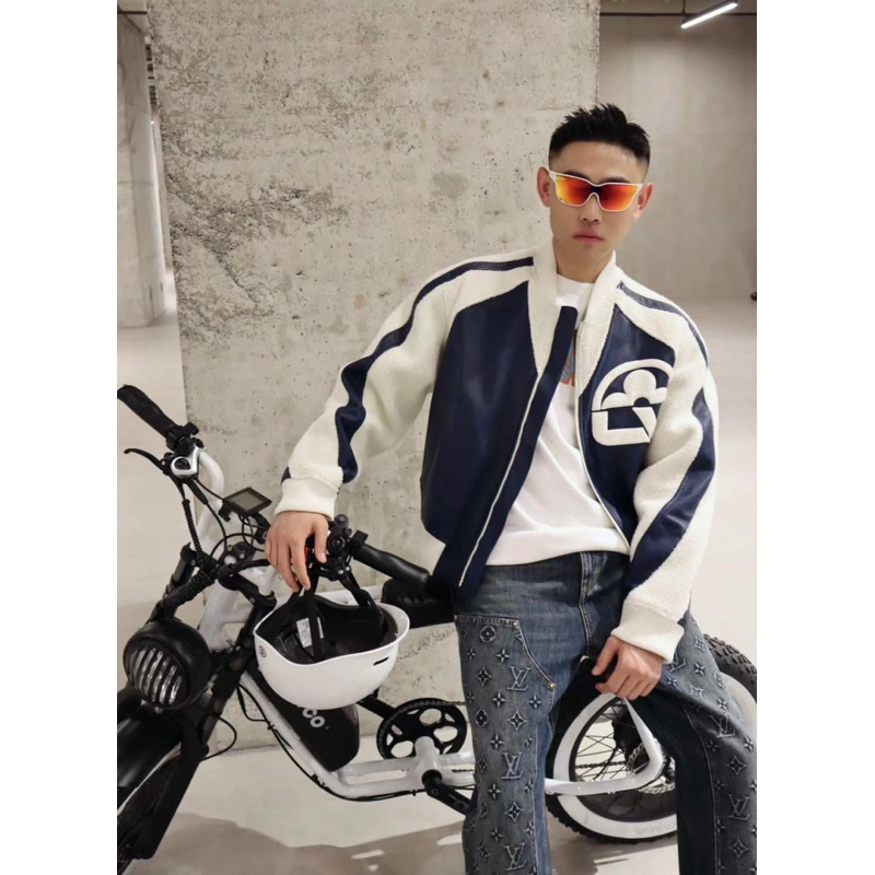 Áo khoác Bomber - Louis Vuitton - LV Leather Mix Teddy Oil new2023