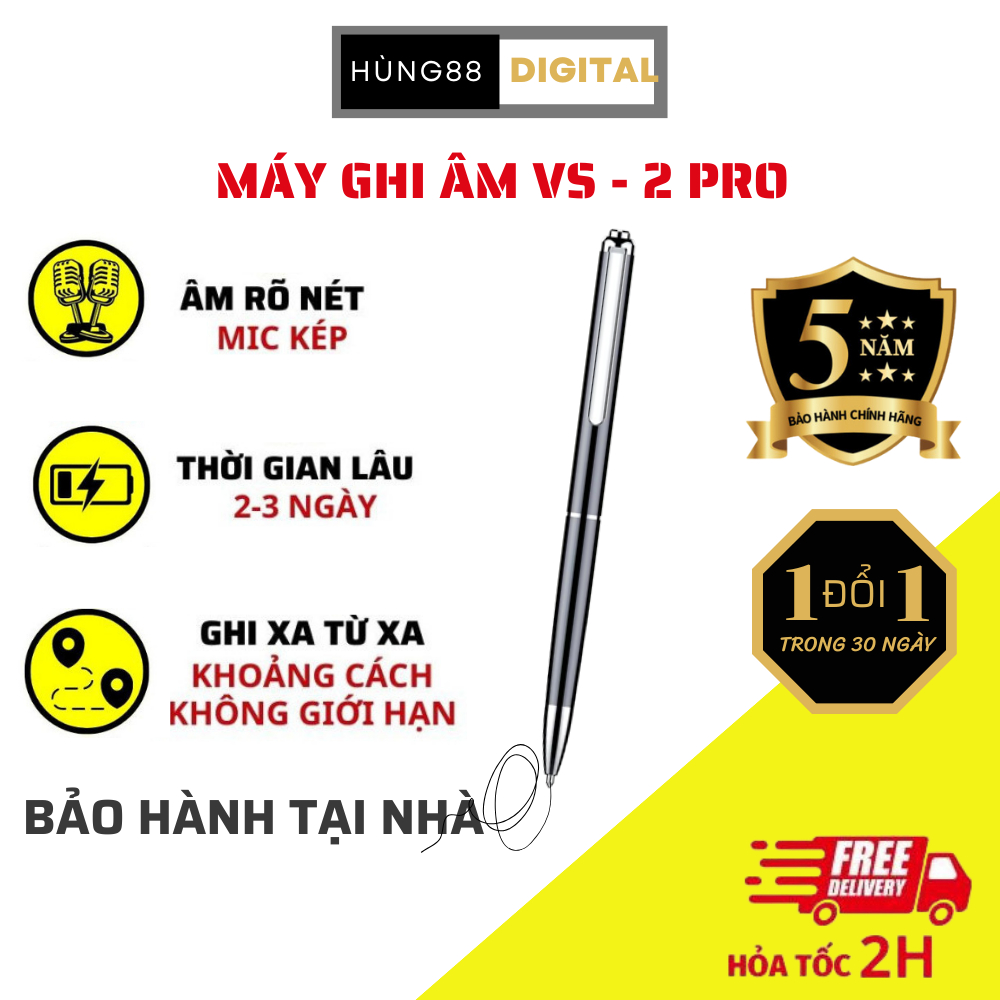 Máy ghi âm VS 2 PRO dung lượng 64GB bảo hành 5 năm thời gian ghi lên tới 825 giờ , máy ghi âm mini ngụy trang giấu kín