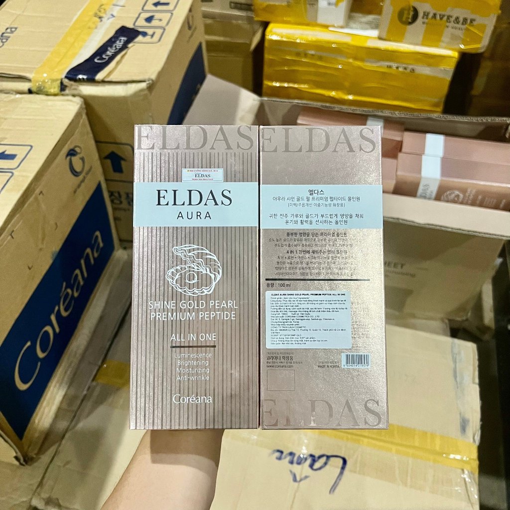 Tinh chất tế bào gốc Eldas Aura Shine Gold Pearl Premium Peptide All In One Hàn Quốc 100ml
