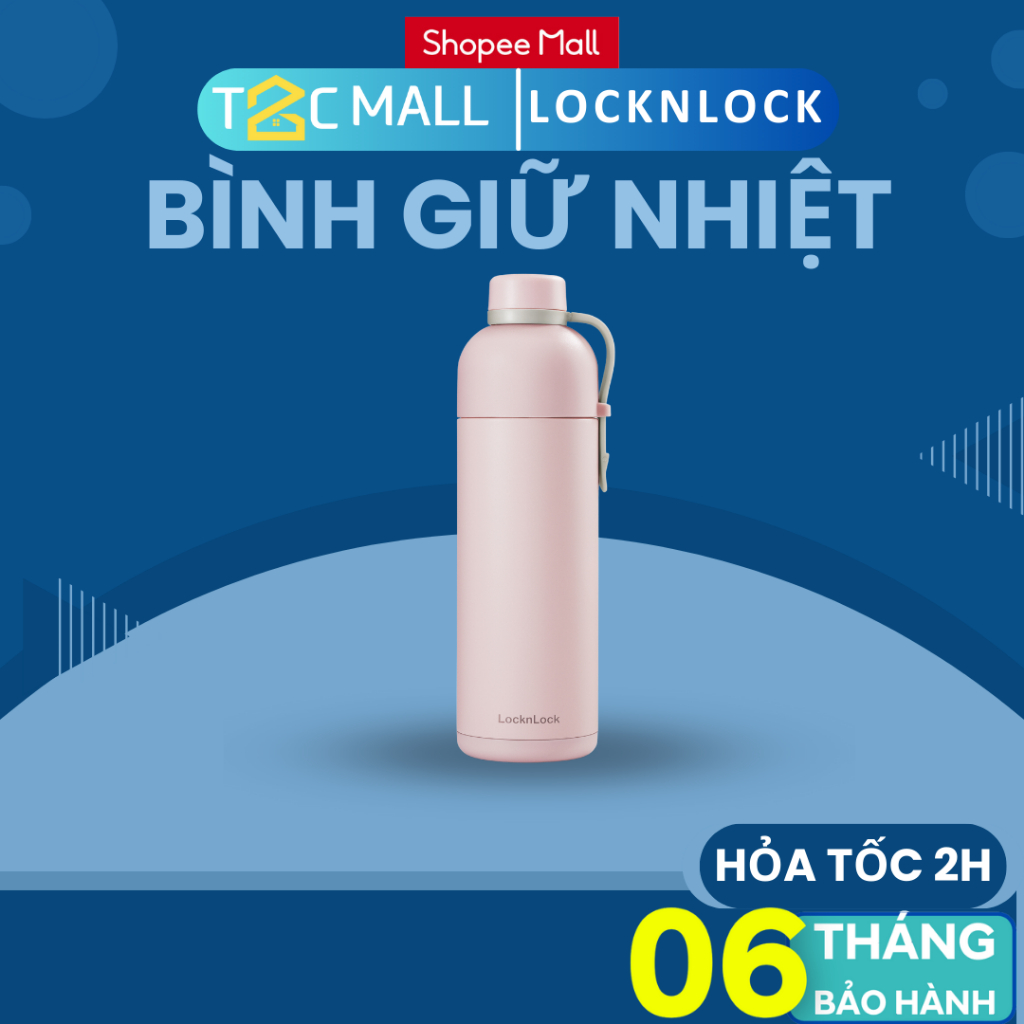 Bình giữ nhiệt LocknLock 490ml có quai xách màu Hồng, miệng rộng có thể cho đá Belt Bottle LHC4267PIK - T2CMall