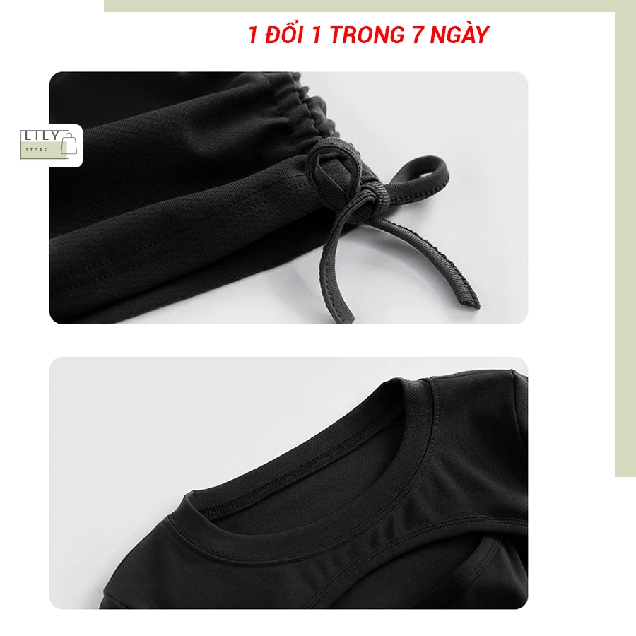 Áo thun dài tay nữ LILY, kiểu áo khoét ngực croptop dây rút AT31