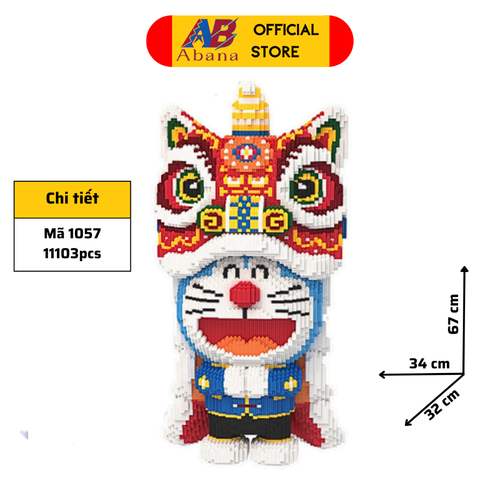 Bộ Xếp Hình Hổ Lân 70CM, LEGO DORAEMON Lân 68CM, Panda Lân Abana, Lắp Ghép Dễ Dàng, Có Kèm Hướng Dẫn, Tặng Kèm Búa Đèn