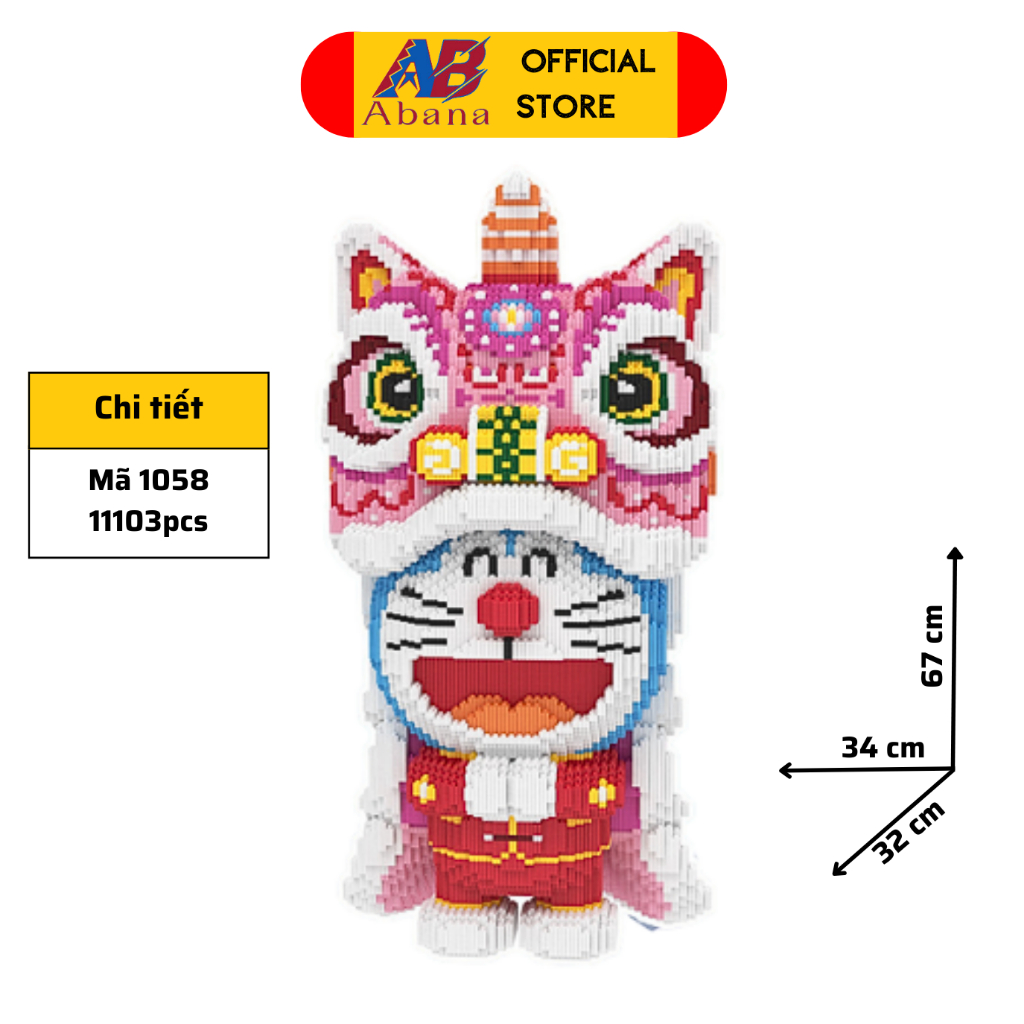 Bộ Xếp Hình Hổ Lân 70CM, LEGO DORAEMON Lân 68CM, Panda Lân Abana, Lắp Ghép Dễ Dàng, Có Kèm Hướng Dẫn, Tặng Kèm Búa Đèn