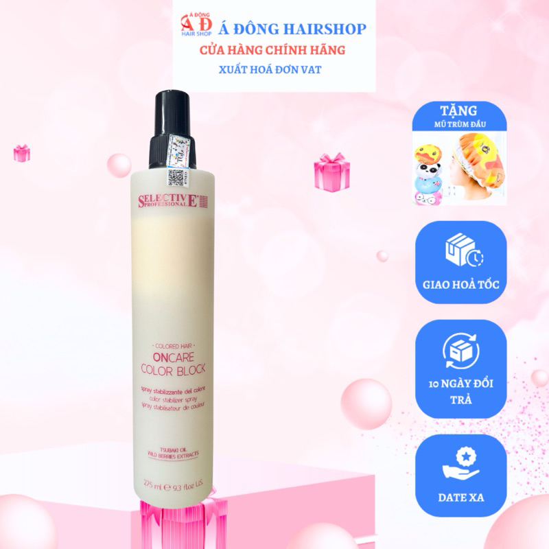 [+Tặng mũ trùm] XỊT DƯỠNG KHOÁ MÀU TÓC NHUỘM LÂU PHAI SELECTIVE ON CARE COLOR BLOCK SPRAY Ý 250ml New 2023