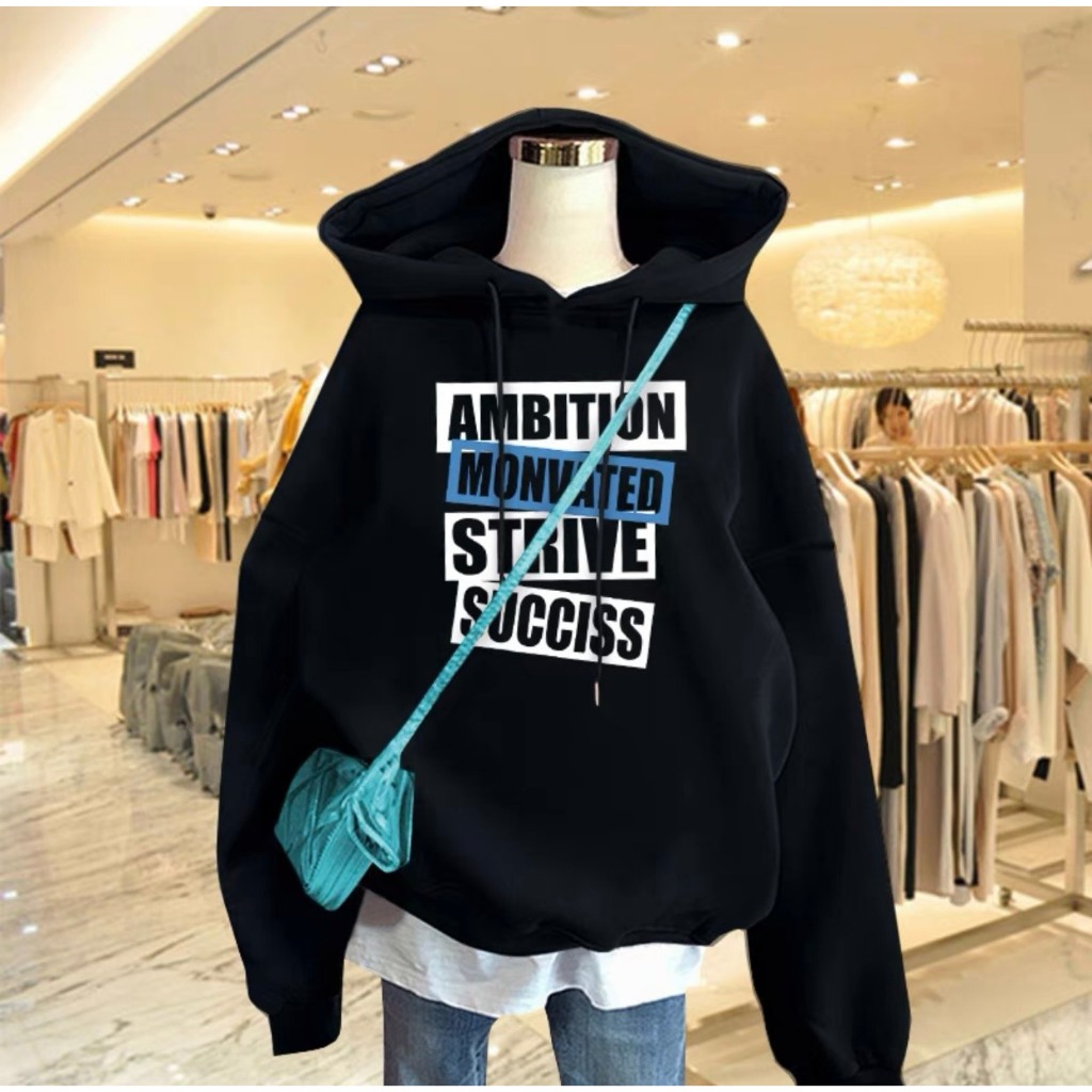 Áo hoodie nữ nam UNISEX khoác nỉ form rộng tay bồng KONOVA in chữ AMBITION