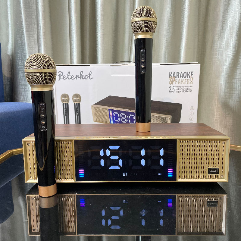 Loa Bluetooth Peterhot A133, Loa Karaoke Kèm 2 Mic Không Dây, Màn hình LCD hiện thị, đèn LED theo nhạc, Bảo Hành 2 Năm.