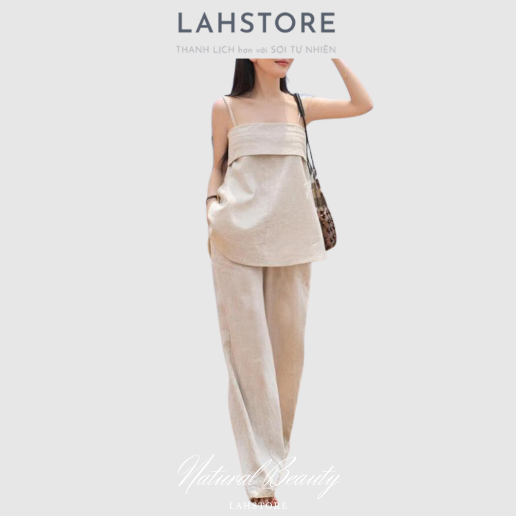 Áo 2 dây LAHSTORE vải linen, ngực xếp ly, dáng xòe A2D03