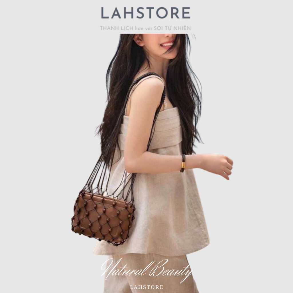 Áo 2 dây LAHSTORE vải linen, ngực xếp ly, dáng xòe A2D03