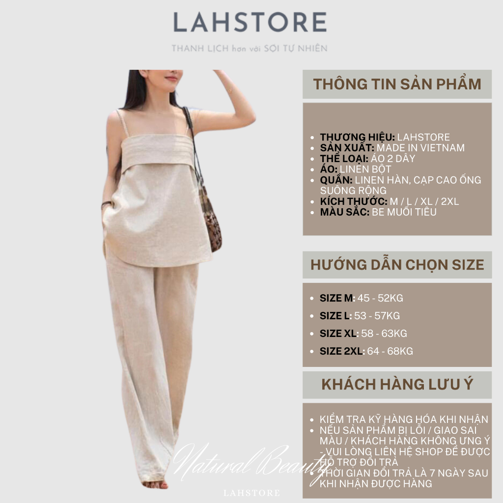Áo 2 dây LAHSTORE vải linen, ngực xếp ly, dáng xòe A2D03