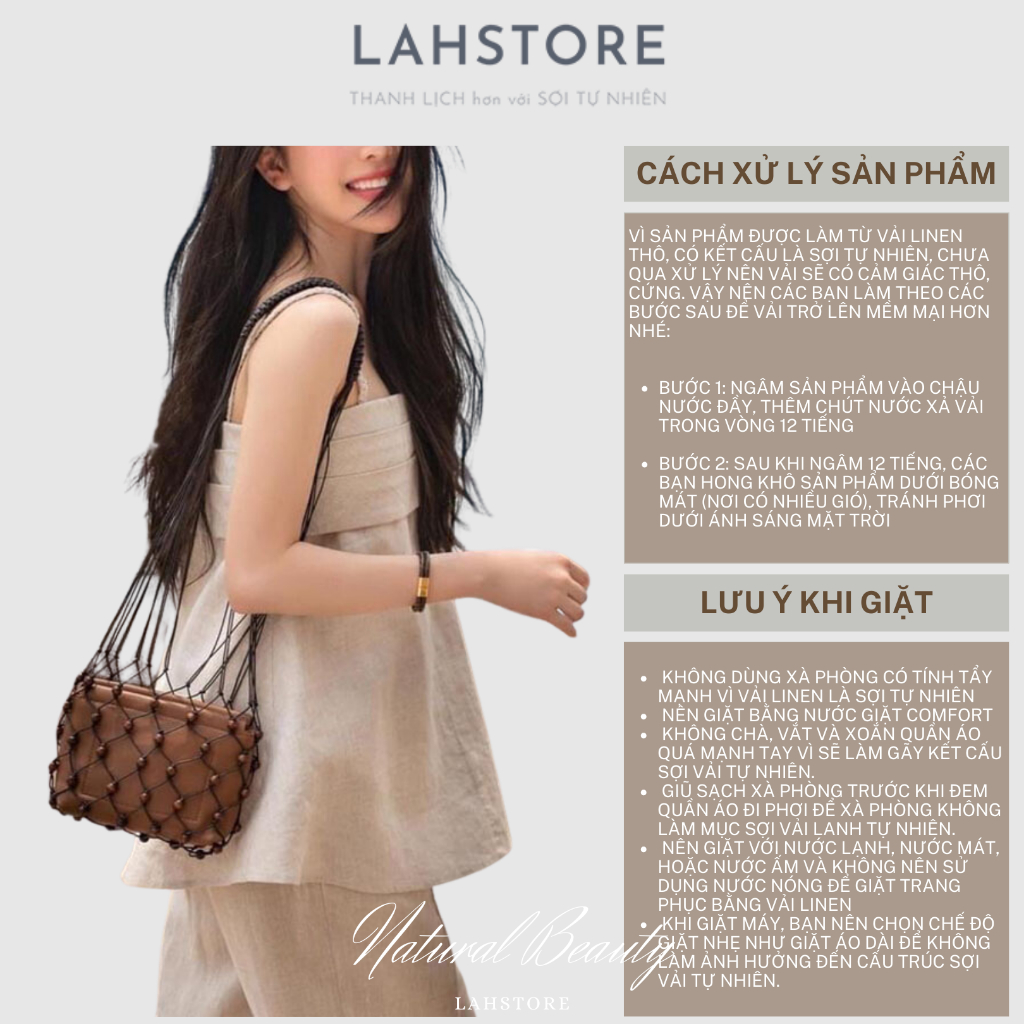 Áo 2 dây LAHSTORE vải linen, ngực xếp ly, dáng xòe A2D03