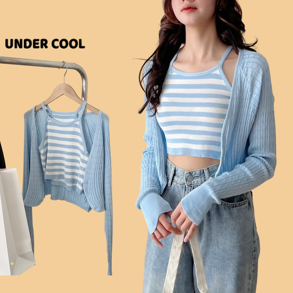 Set Áo Cardigan nữ và áo Hai Dây Dệt Kim UNDERCOOL Áo Len Tay Dài Dáng Rộng Phong Cách Hàn Quốc