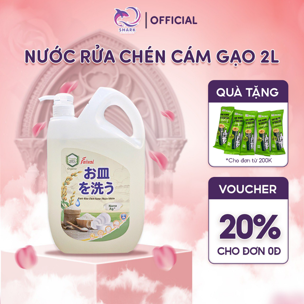 Nước Rửa Chén Bát Hữu Cơ Sinh Học Cám Gạo Faixai Shark Công Nghệ Nhật Bản Thiên Nhiên Mềm Dịu Da Tay 2L