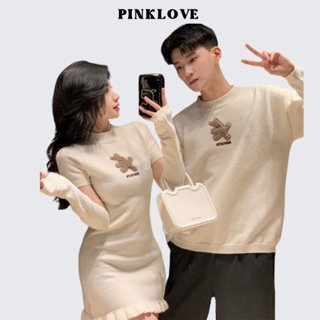 Đồ cặp nam nữ set couple áo váy đôi thu đông PINKLOVE màu trắng kem thiết kế tay rời vải len dày đẹp P136