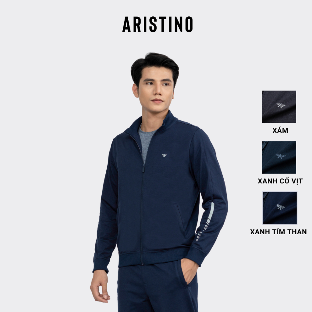 Bộ thu đông nam Aristino khóa kéo, dáng Regular Fit ôm vừa phải, quần chun bo gấu trẻ trung - ALH006W2