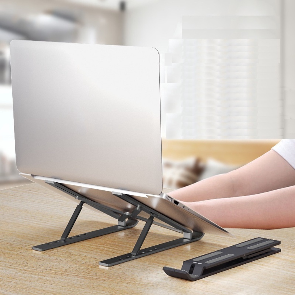 Giá đỡ laptop nhôm, kiêm đế tản nhiệt laptop, macbook, ipad có thể gấp gọn, điều chỉnh độ cao Nino.shop06