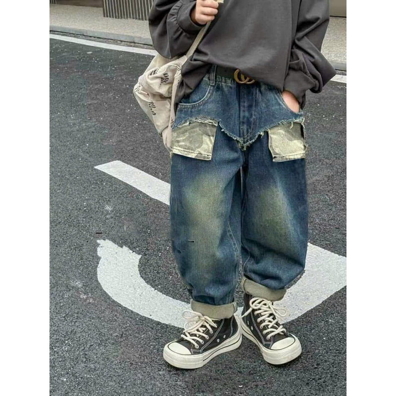 Quần dài bé trai, quần bò xanh cào rách và trơn sành điệu cho bé 10-25kg