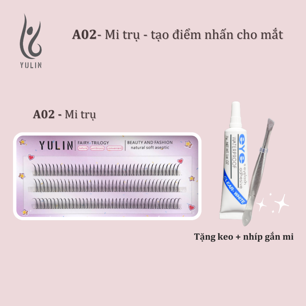 Mi giả tách sợi siêu mảnh và tự nhiên YULIN mã A02, mi tách sợi tặng kèm keo và kẹp lấy