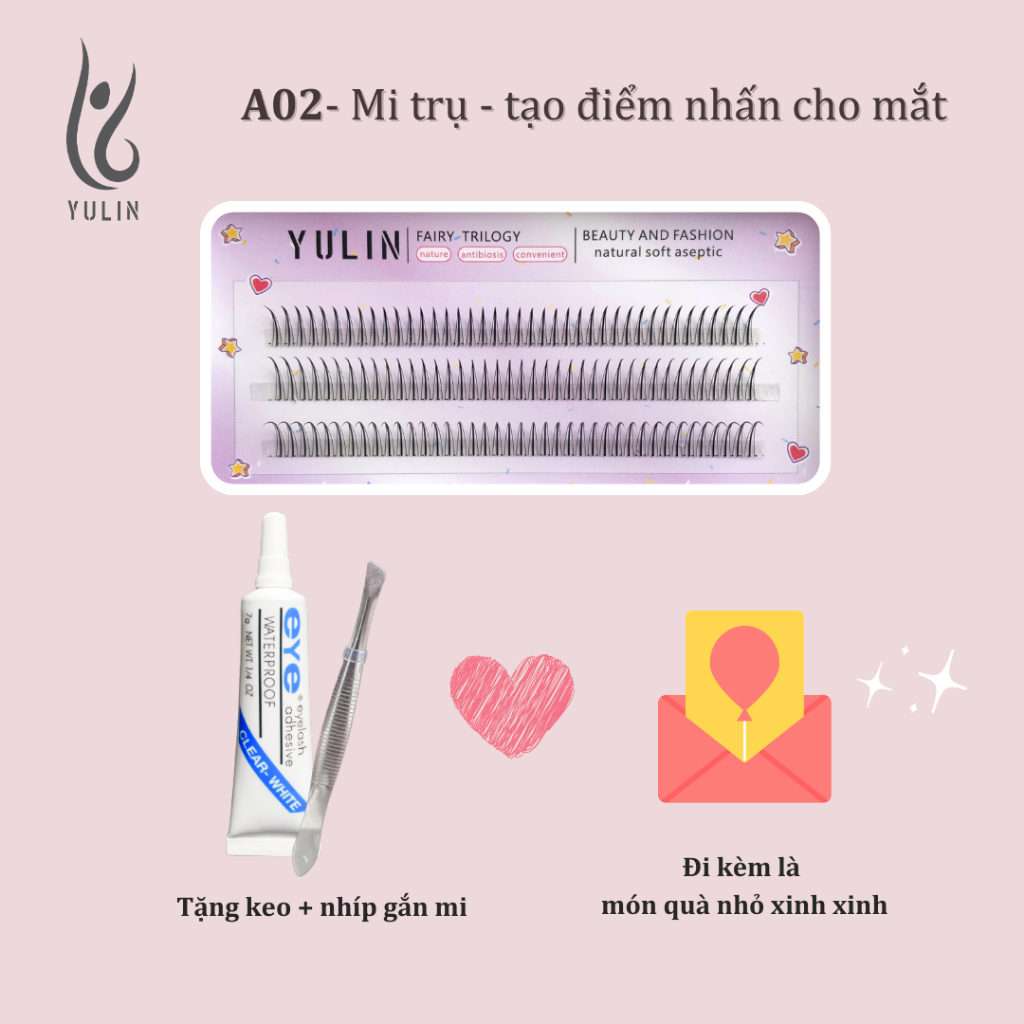 Mi giả tách sợi siêu mảnh và tự nhiên YULIN mã A02, mi tách sợi tặng kèm keo và kẹp lấy