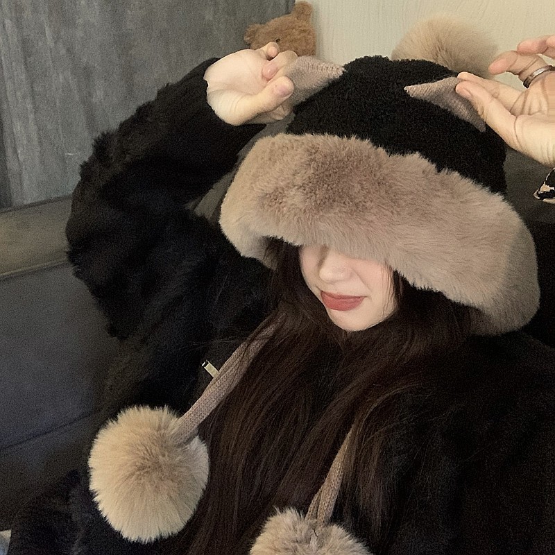 Mũ Trùm Đầu Vải Lông Cừu Giữ Ấm Tai Dễ Thương Phong Cách Hàn Quốc, Mũ len ấm áp thời trang mùa đông cho nữ