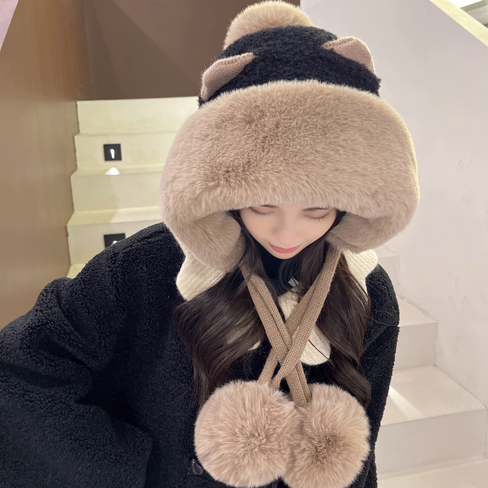 Mũ Trùm Đầu Vải Lông Cừu Giữ Ấm Tai Dễ Thương Phong Cách Hàn Quốc, Mũ len ấm áp thời trang mùa đông cho nữ