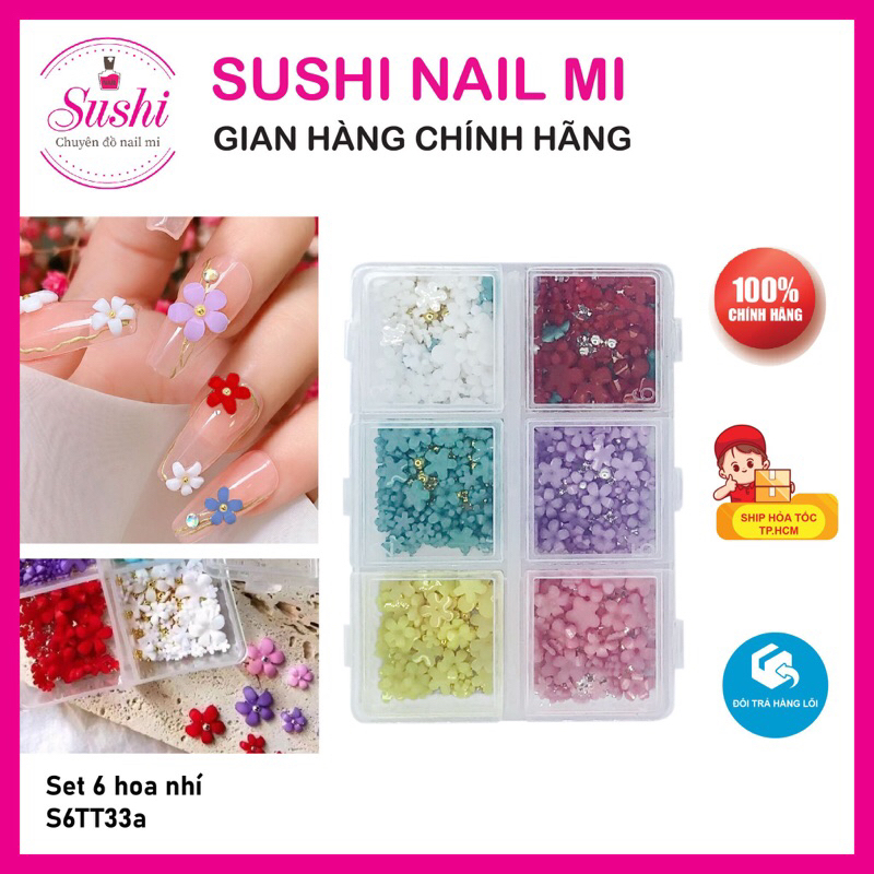 Set 6 hoa nhí phụ kiện trang trí móng nhiều màu - Sushi nail mi