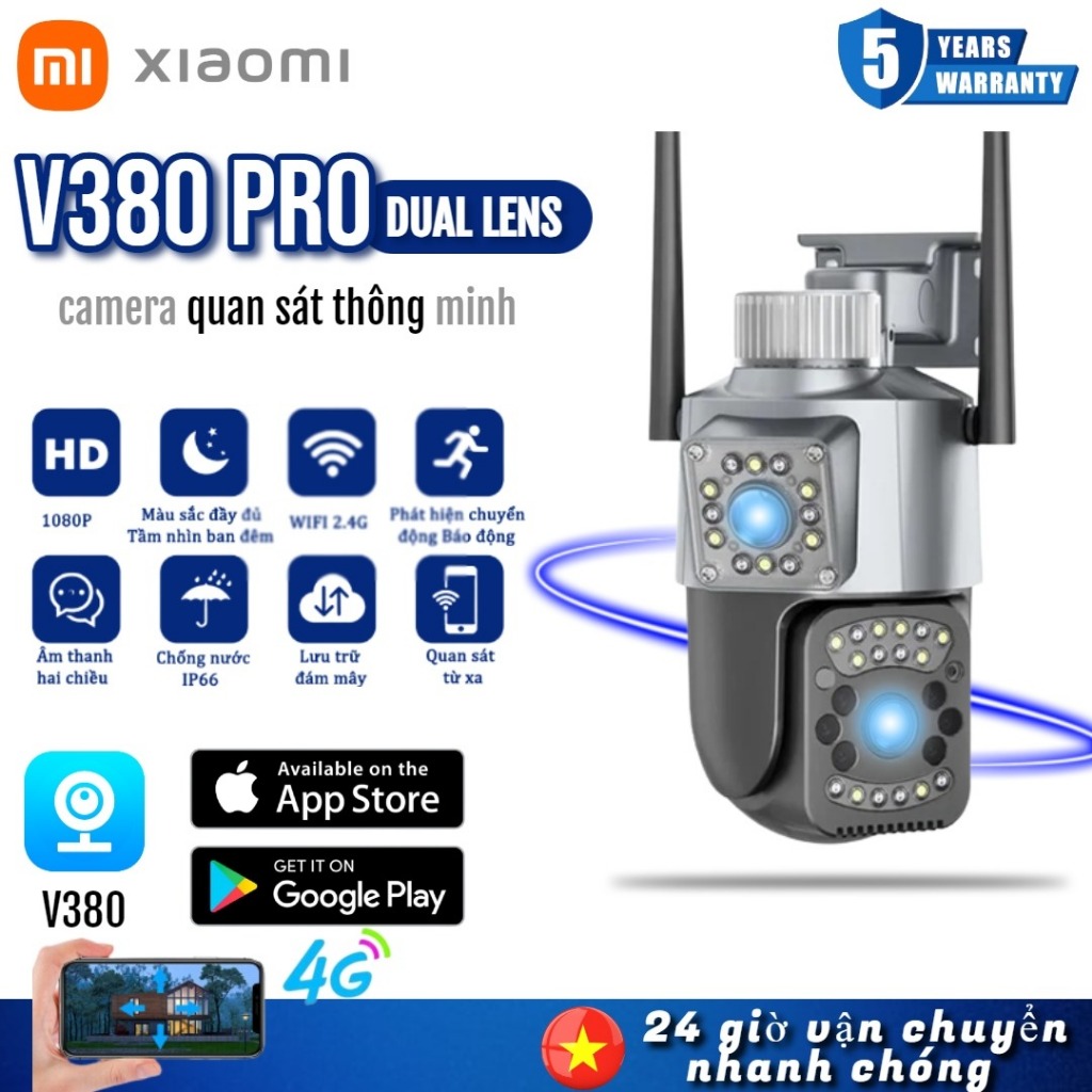 XIAOMI V380 Pro camera cctv, camera giám sát không dây ngoài trời wifi, camera an ninh IP, ống kính kép, 4K, 8MP, gọi h
