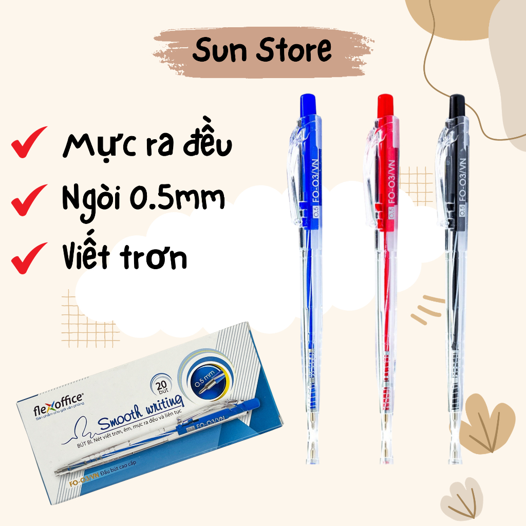 Bút bi Thiên Long TL-089/FO-03 chính hãng ngòi 0.5mm màu đen đỏ xanh - Sun Store